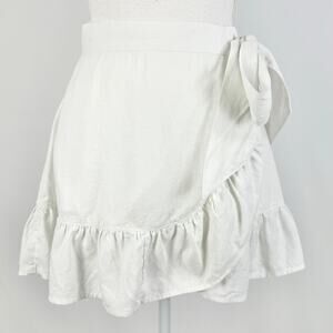 Aerie Ruffle Full Wrap Mini Skirt Linen Blend Women's XS White